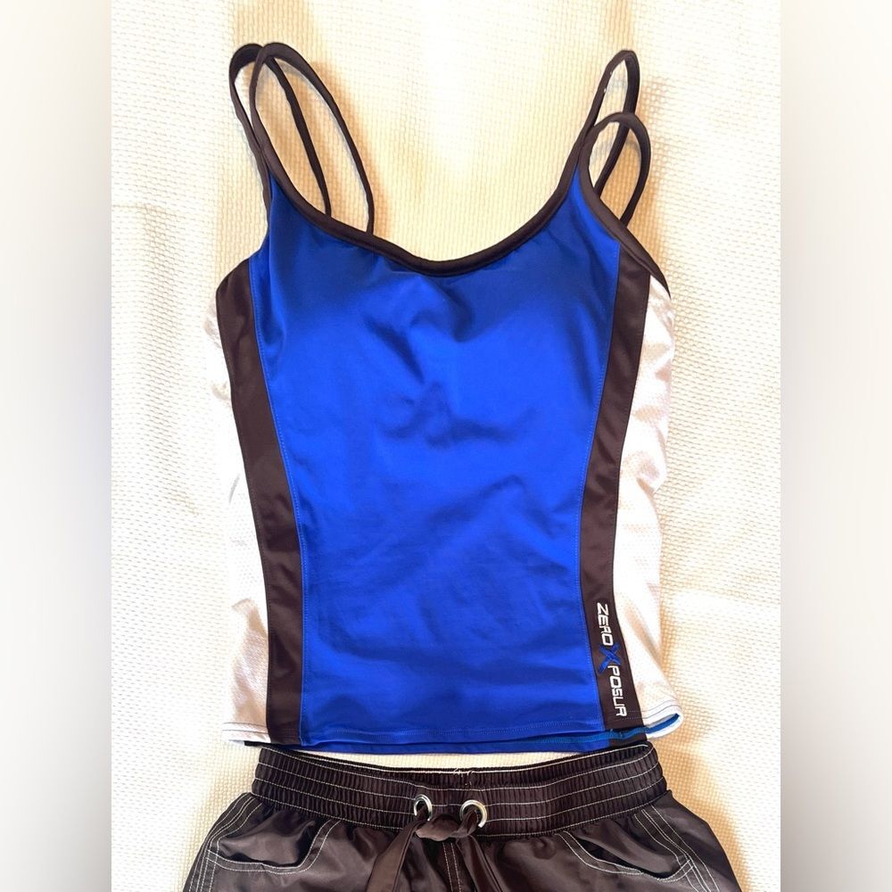 Zero Xposur Blue and Brown 2 pc Tankini WOMENS 10 With Molded cup - Picture 3 of 11